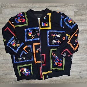 Vintage Teddi Multicolor Geometric Zip-Up Jacket